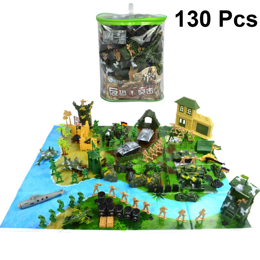 130Pcs Simulation Set Premium Plastic Soldiers for Sand Table Wargaming Modern Battle Scene Display Play view 6