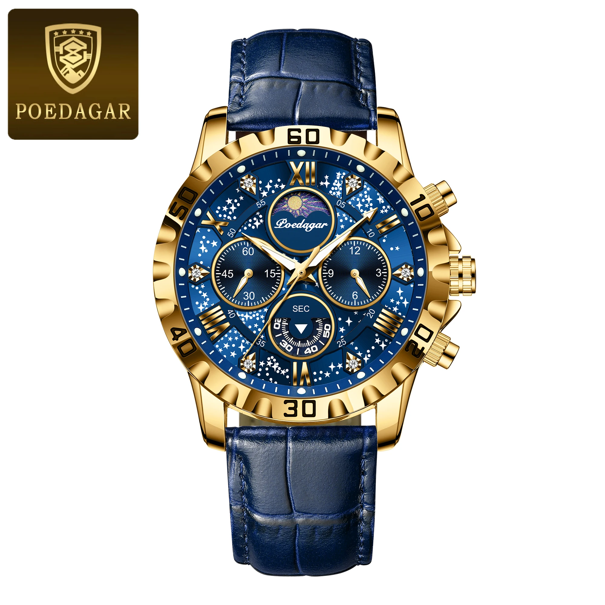 POEDAGAR Luxury Fashion Man Watch Waterproof Luminous Chronograph Leather Watches For Men Sports Outdoor Men's Quartz Wristwatch image 3