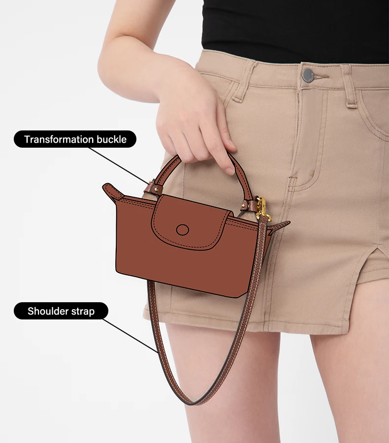 CRAZYSMITH Bag Transformation Bag Accessories for Longchamp Mini Bag Straps Punch-free Genuine Leather Shoulder Strap Crossbody