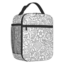 Football Soccer Sport Hand Drawn Cartoon Lunch Box Multifunction Cooler Thermal Food Insulated Lunch Bag School Children Student