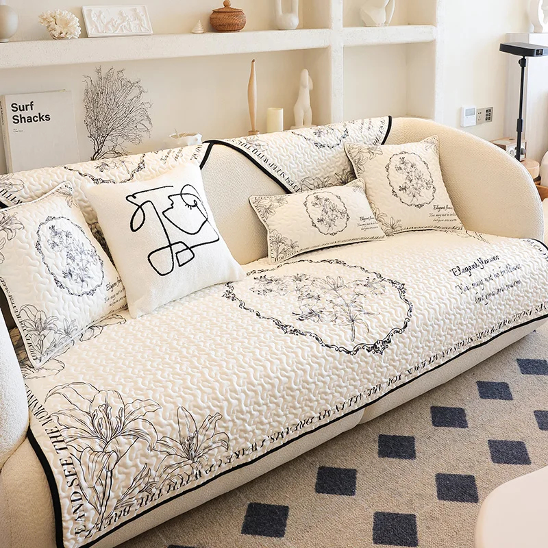 Cream Style Solid Color Sofa Cushion French Country Sketch Four Seasons for Non-slip Sofa Cushion Couch Covers for Sofas