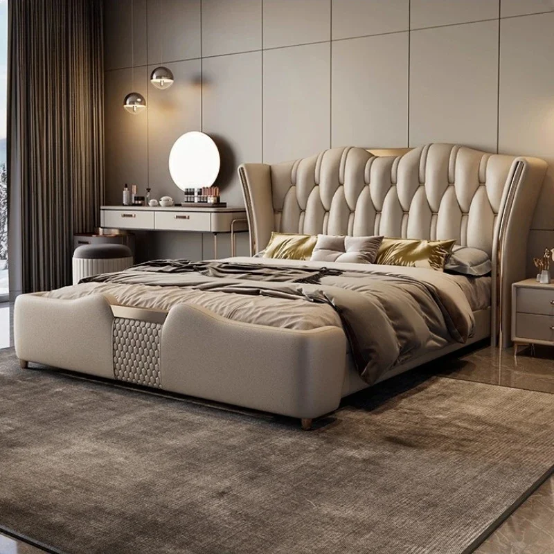 Home Luxury artificial leather 150x200 180x200 200x220 cm Double bed 2 people bedroom beds frames full size bed frame furniture