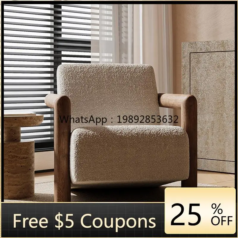 LYY Vintage Style Teddy Velvet Single Sofa Chair Living Room Balcony Solid Wood Leisure Chair