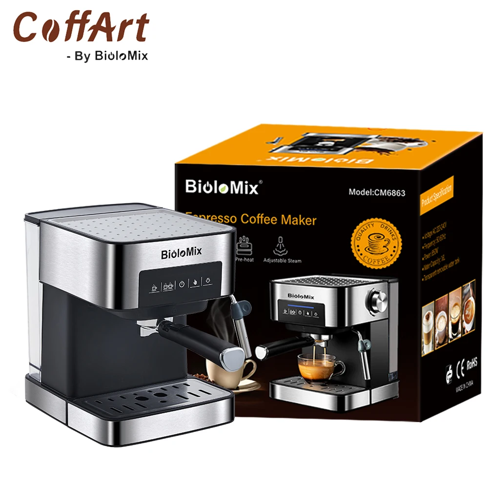 Coffart By BioloMix 20 Bar Italian Type Espresso Coffee Maker Machine with Milk Frother Wand for Espresso, Cappuccino and Mocha