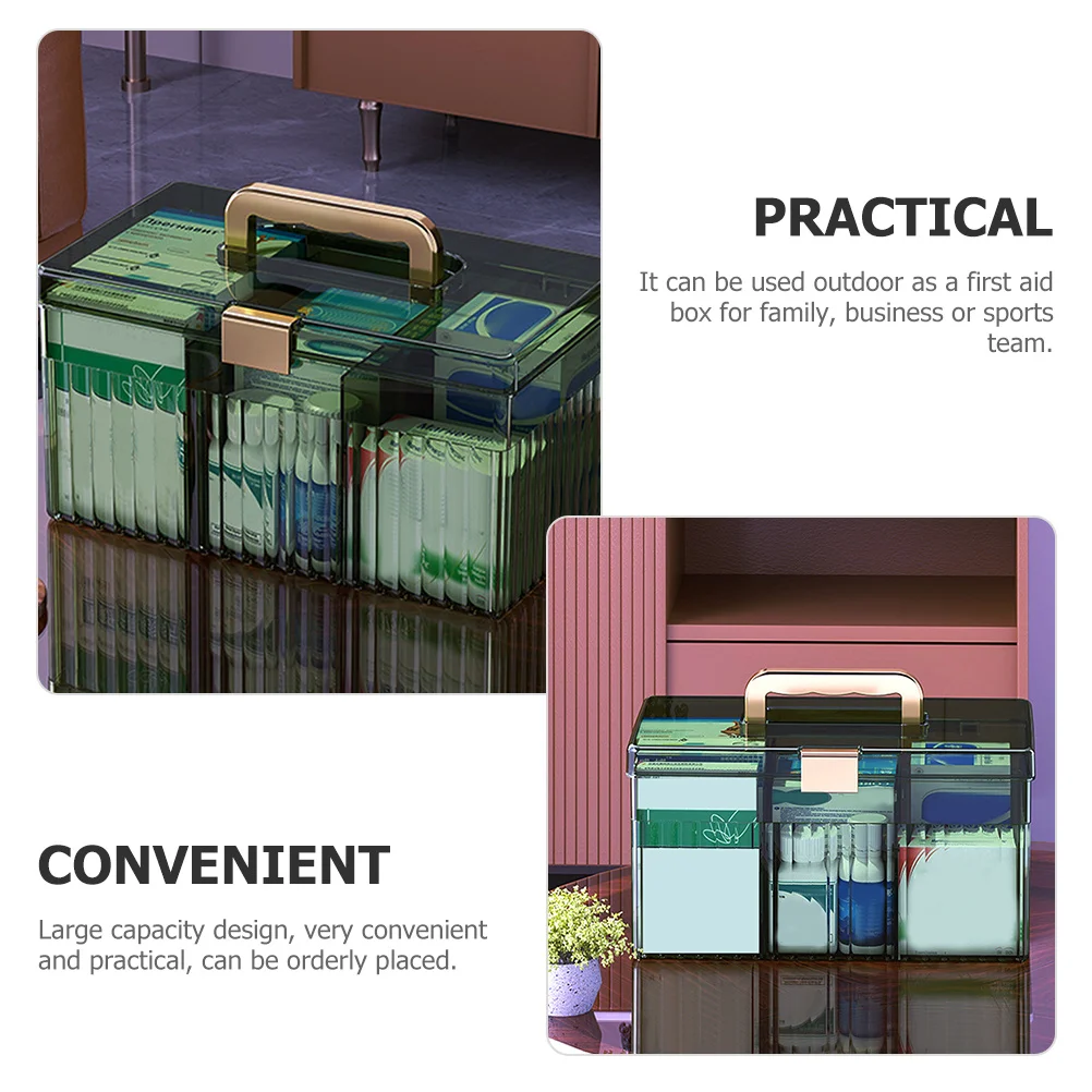 صندوق تخزين الإسعافات الأولية، منظم الأدوية البلاستيكي، سعة كبيرة، حقيبة أدوية محمولة للسفر العائلي في حالات الطوارئ #1
