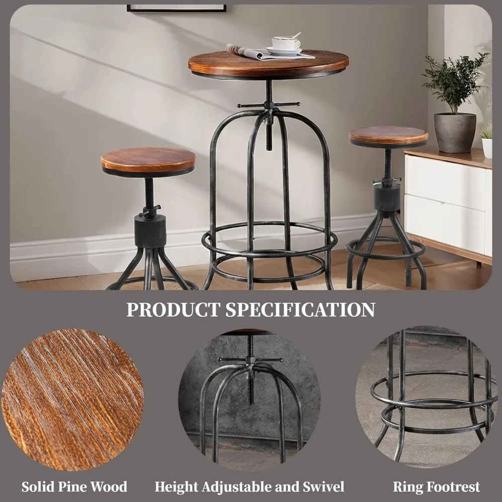 Rustic Bar Table Vintage Bistro Table Industrial Pub Table for Kitchen Coffee House Office Computer Desk Swivel Round Wooden Top