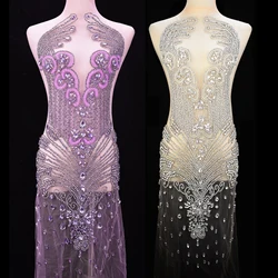(1PC) Luxury large Hand made silver gold crystal glass rhinestone bodice applique patch full body front prom dress WDD1359
