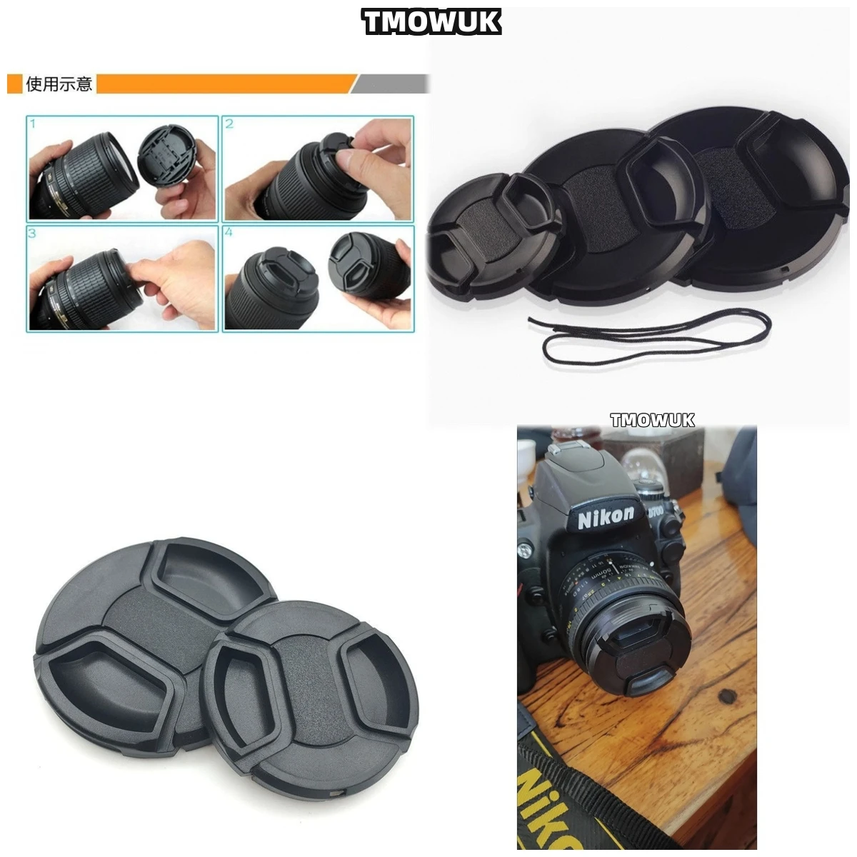 For Canon EOS RP R7 50D 800D 100D M200 Rebel T6i 400D Camera Lens Cap Protective Cover Center Pinch Snap-on 49mm 52 55 58 62 67