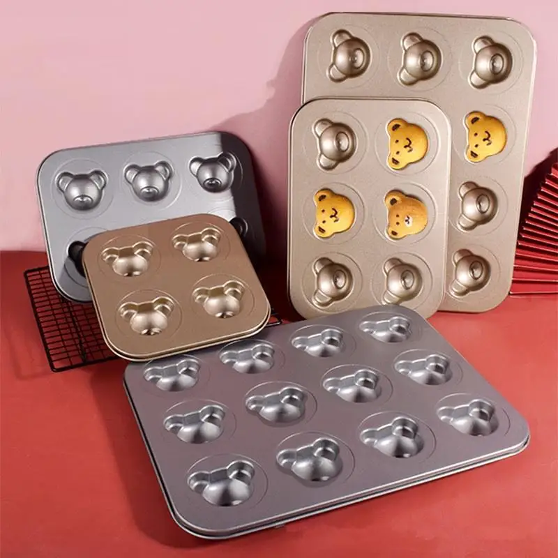 4/6/9/12 Even Bear Mold Baking Mold Pan Non-stick DIY Cute Candy Cake Mold Tool Decoration Biscuit Candy Mold Baking Accessories