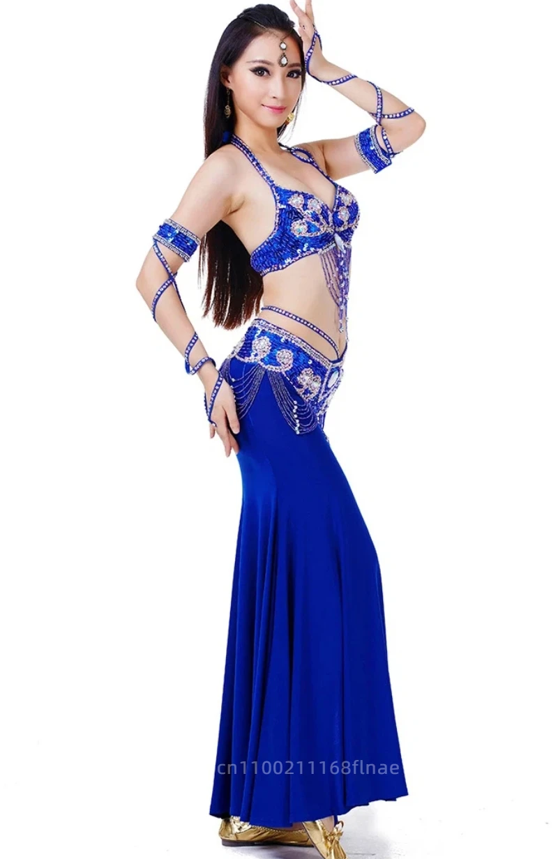 

Belly Dance Performance Costume Set Bra+Belt+Skirt Sexy Stage Belly Dance Indian Dance Performance Costume for Women