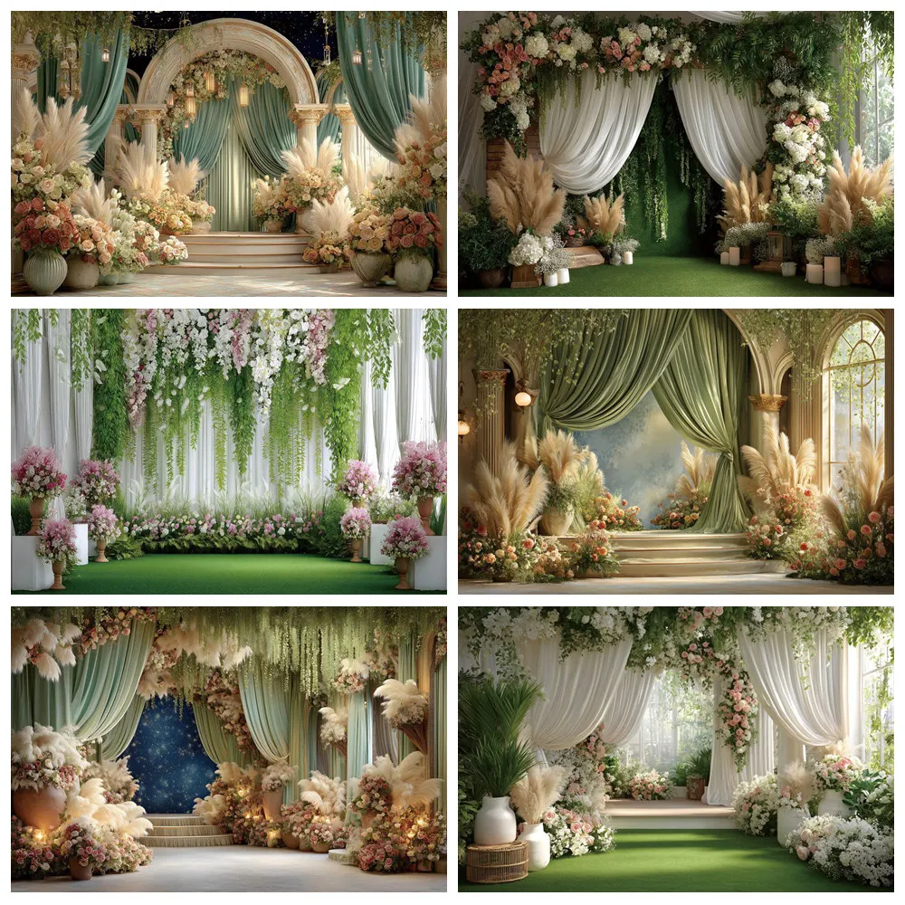 

White Flower Curtain Wedding Backdrop Romantic Floral Wall Bride Groom Ladies Girls Wedding Reception Ceremoney Background Decor