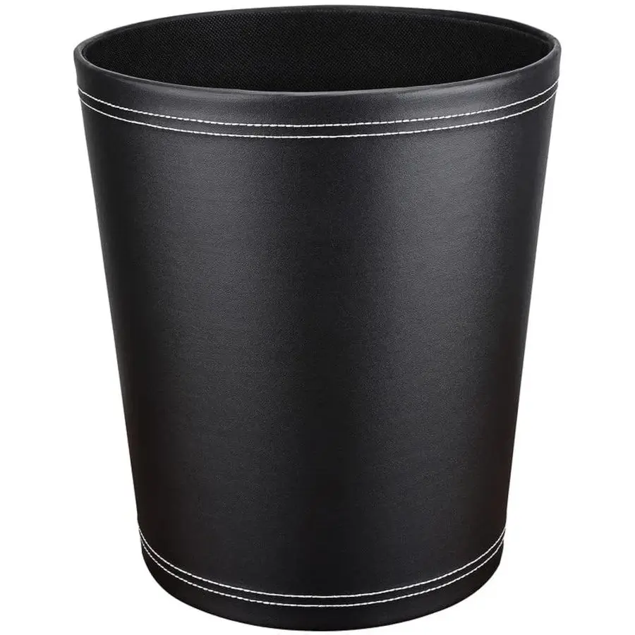 

Pu Leather Trash Can, 2.6 Gallon Black Bathroom Trash Can, Small Office Garbage Can Wastebasket for Bedroom, Kitchen, Round Tras
