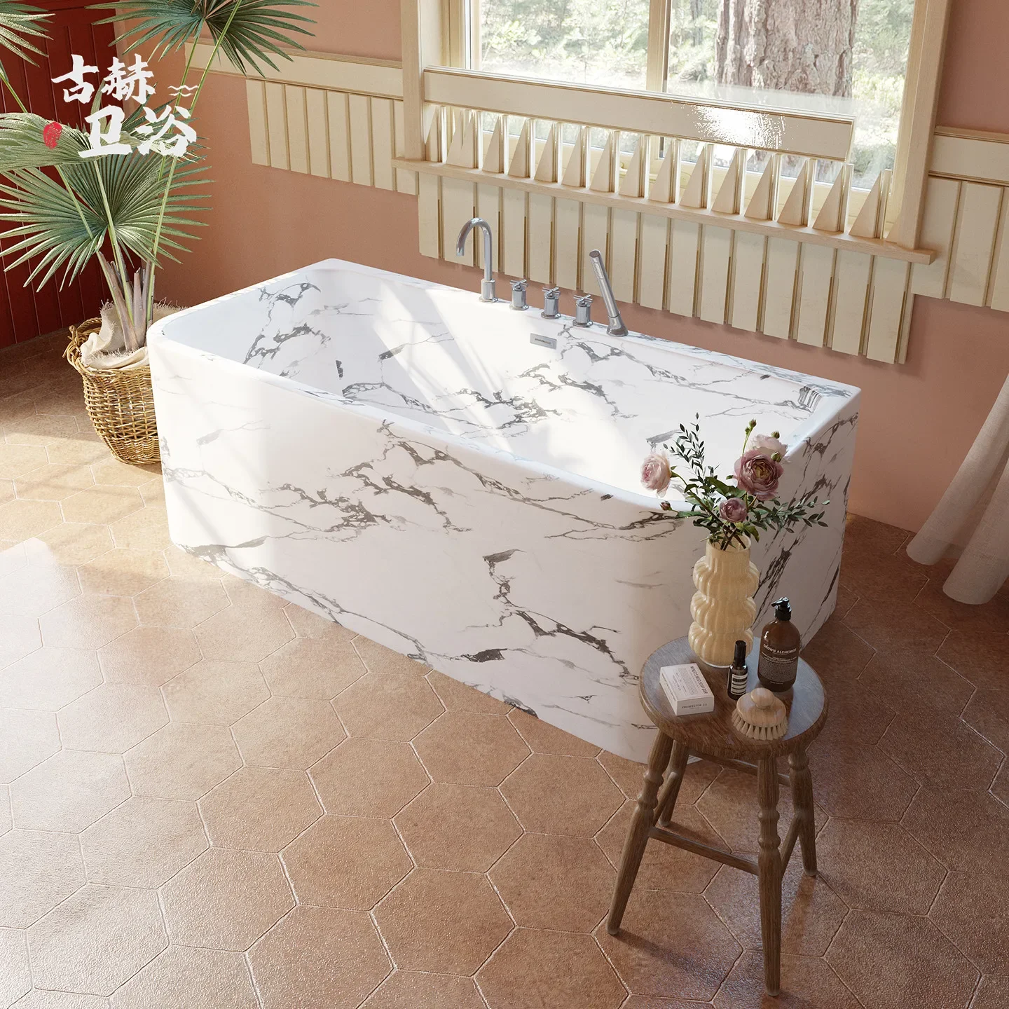 Th French Retro Artificial Marble Bathtub Faucet Double Handle Clawfoot Tub Faucet For Hotel Villa Home