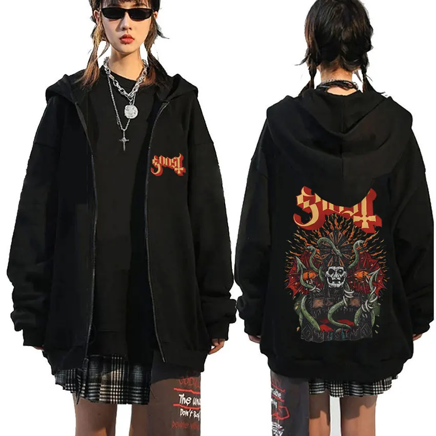 Rock Ghost Band Serpent Zipper Hoodies Men Women Fleece Oversized Zip Up Jacket Men Vintage Gothic Punk Metal Zipper Sweatshirt