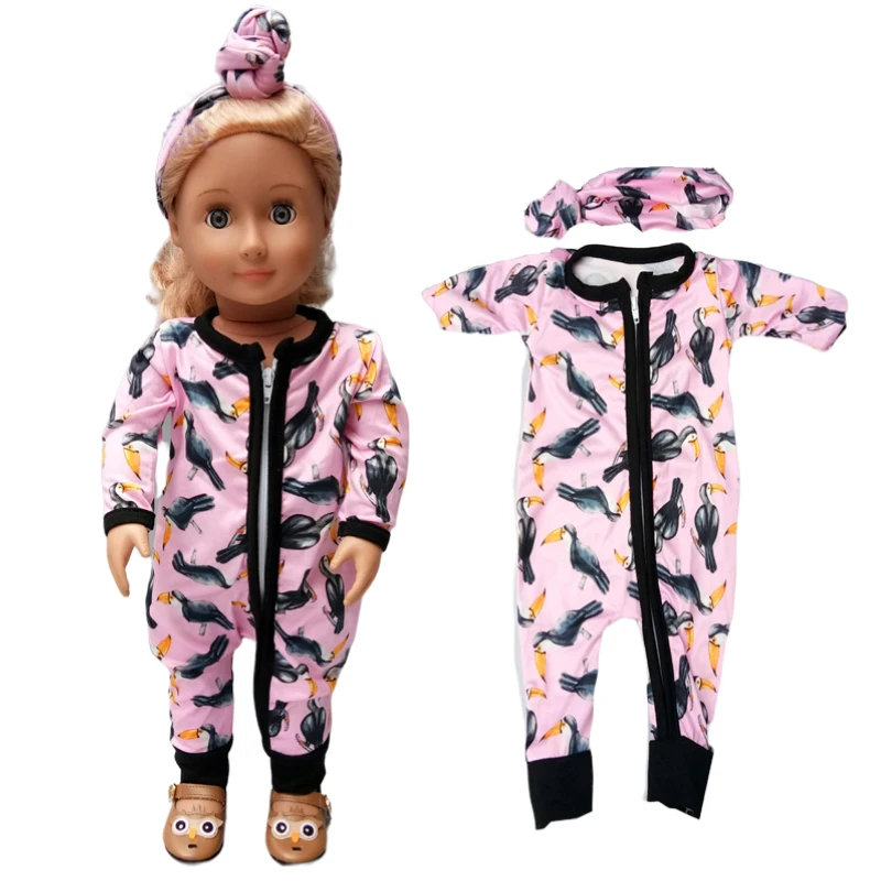 18inch Girl Doll Clothes One-shoulder Bell-bottom Outfit New Born Baby Doll Pajama Clothes Set