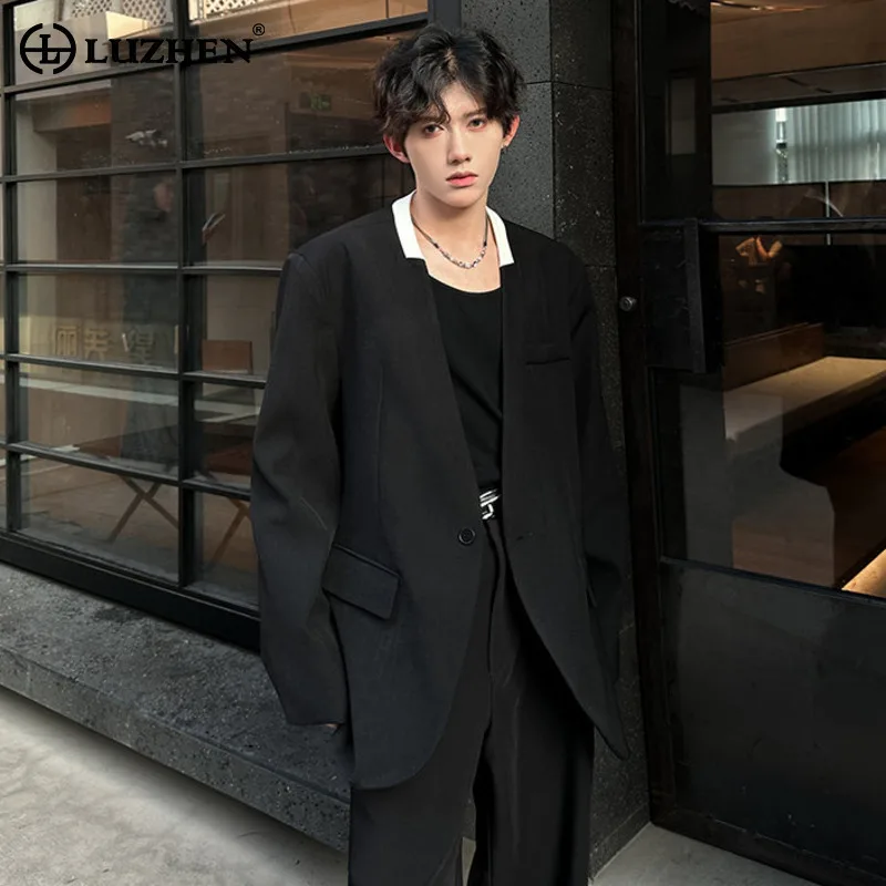 

LUZHEN Original Color Contrast Collar Elegant Handsome Blazer Coat Men 2025 New Fashion High Quality Casual Male Clothes JY3948