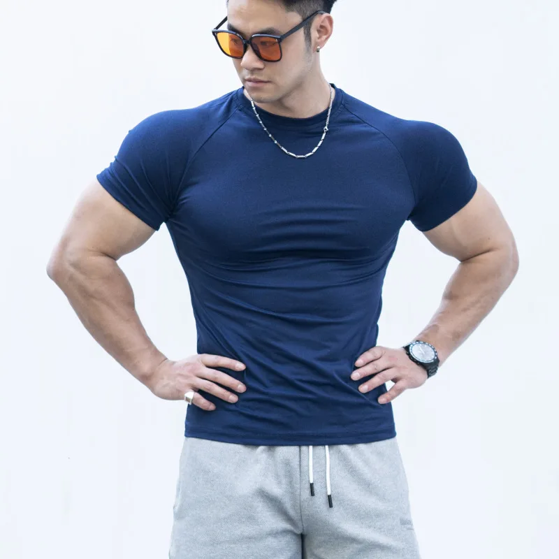 Gym Men\'s Summer Fitness Sports Casual Slim Men\'s T-shirt Short Sleeve Slim Muscle Outdoor Fashion Bodybuilding Tight Clothing