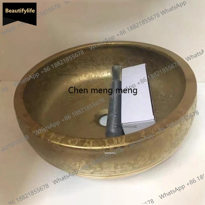 B567 Luxury Ceramic Bathroom Sinks Kitchen Vanity Washing Sinks Countertop Basin European Bathroom Accessories Gold Pattern Wash