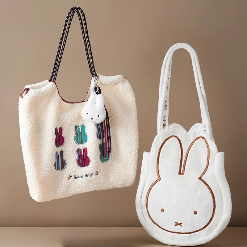 

Kawaii Miffy Shoulder Bag Creative Fashion White Plush Handbag Ins Style Dopamine High Quality Tote Anime Accessories Girl Gifts