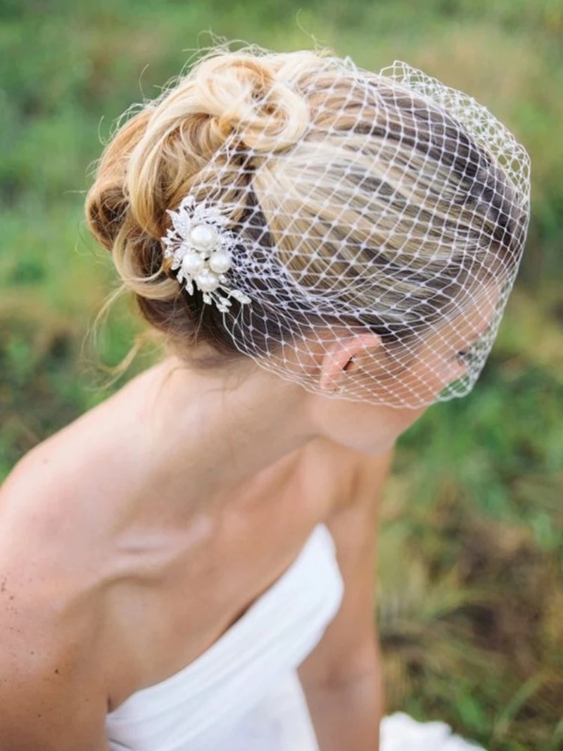 Bridal Birdcage veil, Wedding veil, bridal hair comb, pearls comb Veil, Pearl veil