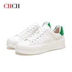 CHCH Women's Sports Shoes New Casual And Comfortable White Shoes Thick-Soled Genuine Leather Wear-Resistant Sports Shoes