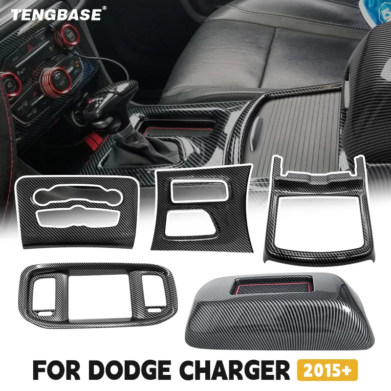 

5PCS For Dodge Charger 2015+ Central Control Air Conditioning Cover Stickers Navigation Screen Cover & Gear Shift Panel Trim