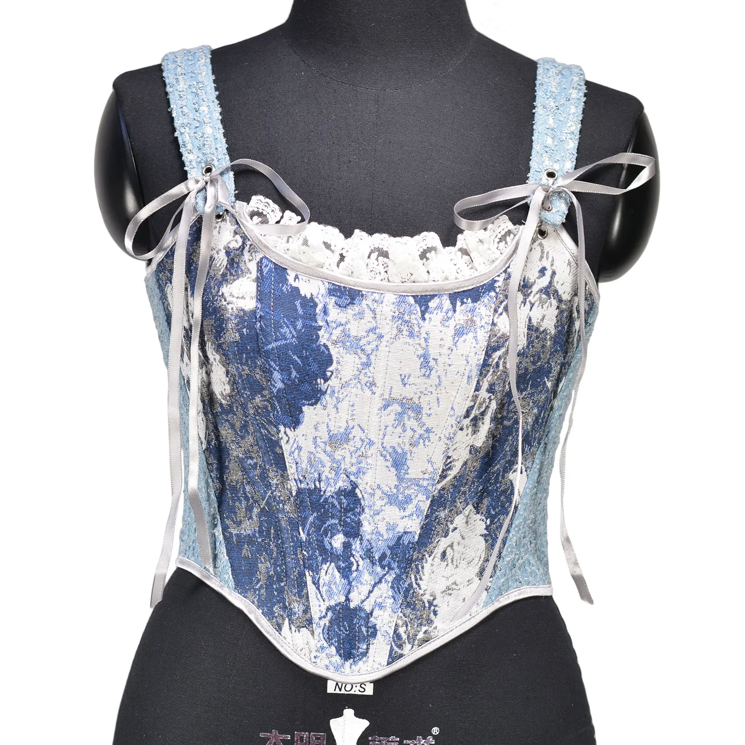 

Women's corset Light blue Denim spliced sequin corset Underbust Ladies Corset Top Crop