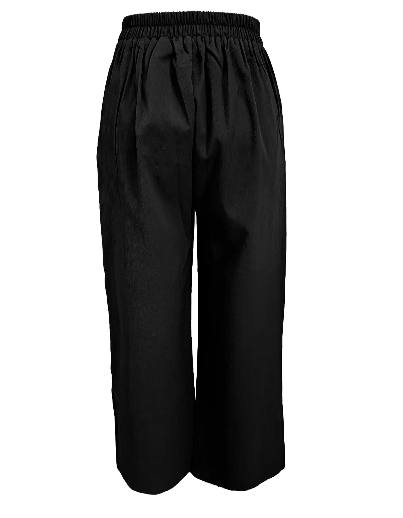 Women Fashion Elastic Waist Pocket Wide Leg Pants Female Button Decor Casual Solid Loose Female Elegant Trousers