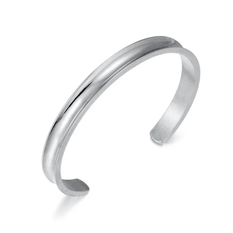 1pcs Stainless Steel Hair Band Bracelet Open Concave Arc Groove Silver Color Titanium Steel Rubber Band Cuff Bangle For Women