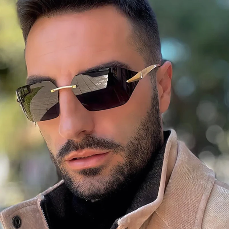 Schutzbrille 2 Stück rahmenlose Polygon Metallrahmen Sonnenbrille Damen Steampunk Casual Style Sonnenbrille Urlaub UV400 Brillen