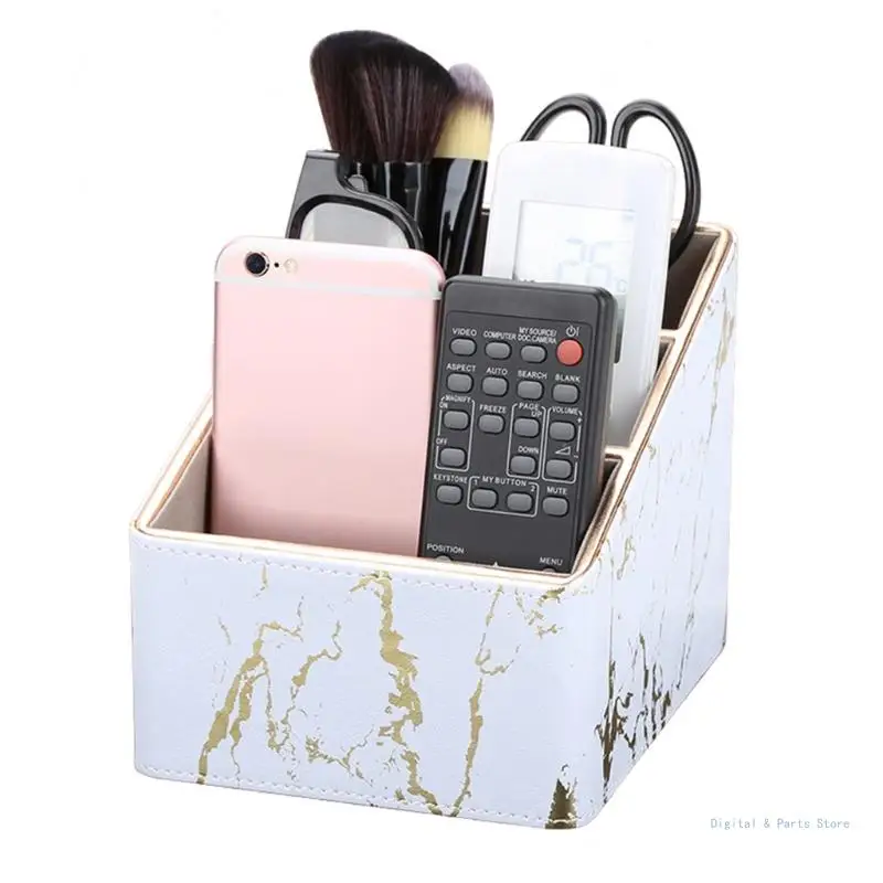 M17F Multi-function Marble Leather Desk Stationery Pencil Holder Remote Control Storage Box