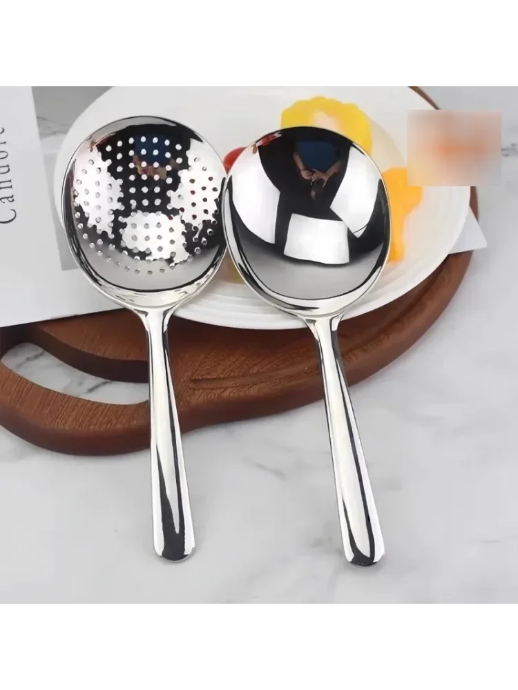 1Pc Stainless Steel Ladles For Serving Soup Rice Serving Spoon Drain Hole Heat Insulated Handle Kitchen Utensils For Daily Use