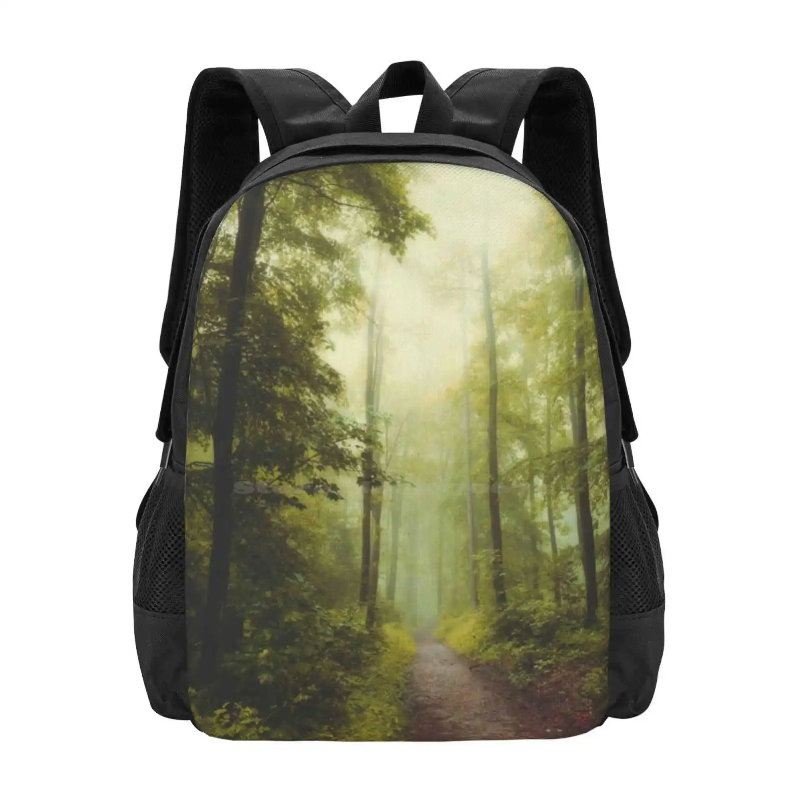 

Long Forest Walk Pattern Design Laptop Travel School Bags Mystical Trees Adventure Nature Foggy Forest Hiking Woods Wanderlust