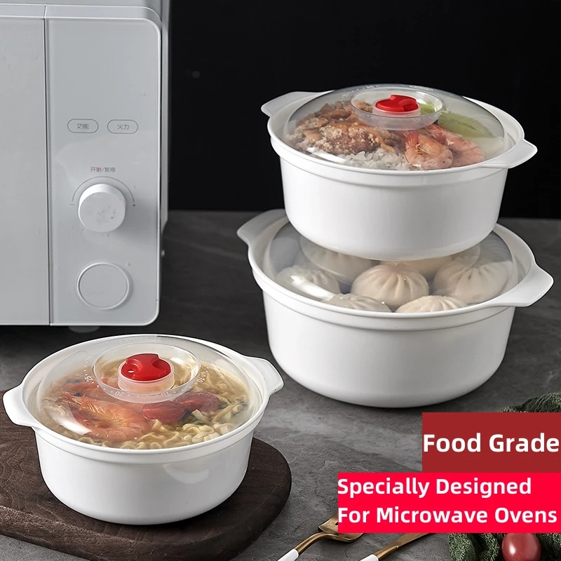 Microwave Oven Special Box Household Plastic Heating Fresh Keepeing Box with Lid Steamed Bun Instant Noodles Kitchen Bowl