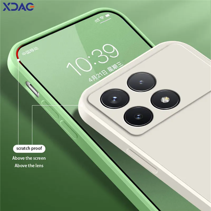 For Xiaomi PocoF6 Poco F6 Pro F6Pro 5G 6.67" Square Liquid Soft Silicone Phone Case Internal Flocking Shockproof Back Covers Bag