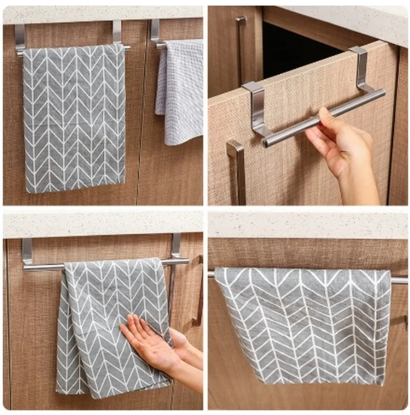 Towel Rack Over Door Stainless Steel Towel Bar Storage Organizer Bathroom Kitchen Cabinet Door Hanging Towel Rack