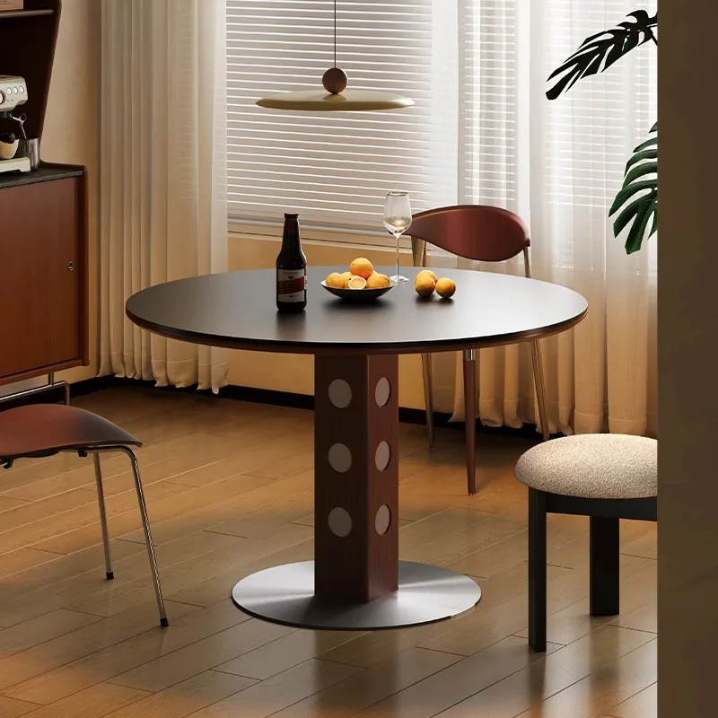 

Pure black slate round dining table round dining table simple solid wood rice table
