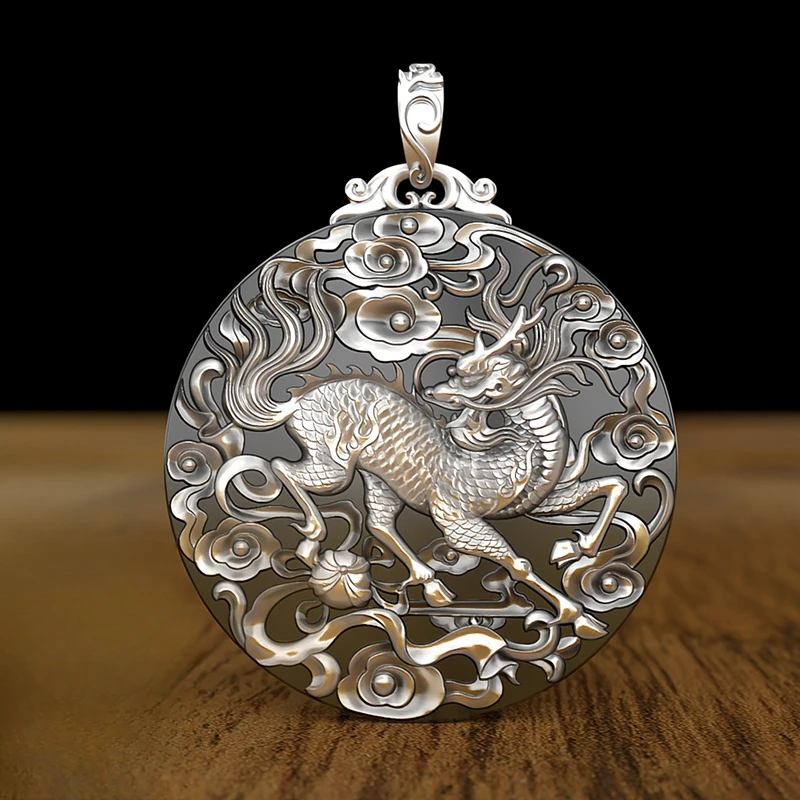 BOCAI S999 Sterling Silver Pendants for Women Men New Fashion Dragon QiLin Auspicious Cloud Amulet Punk Jewelry Wholesale