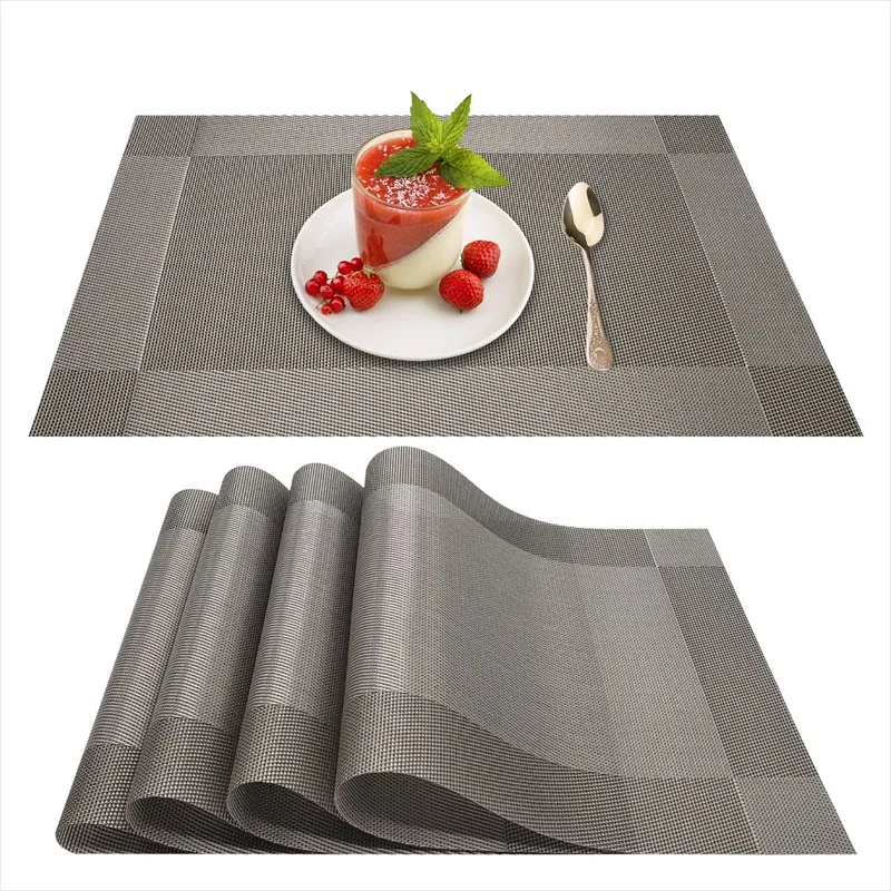 Rectangle Placemats for Dining Table, Washable Woven Vinyl Placemat Non-Slip Heat Resistant Kitchen PVC Table Mats Easy to Clean