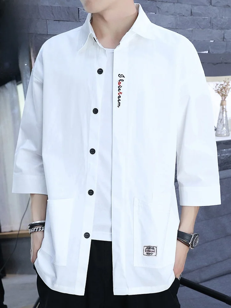 

Men's Cotton Casual irt f Sve Pure White Summer New Sle Trendy ort Sve irt Loose Fit Youth ular