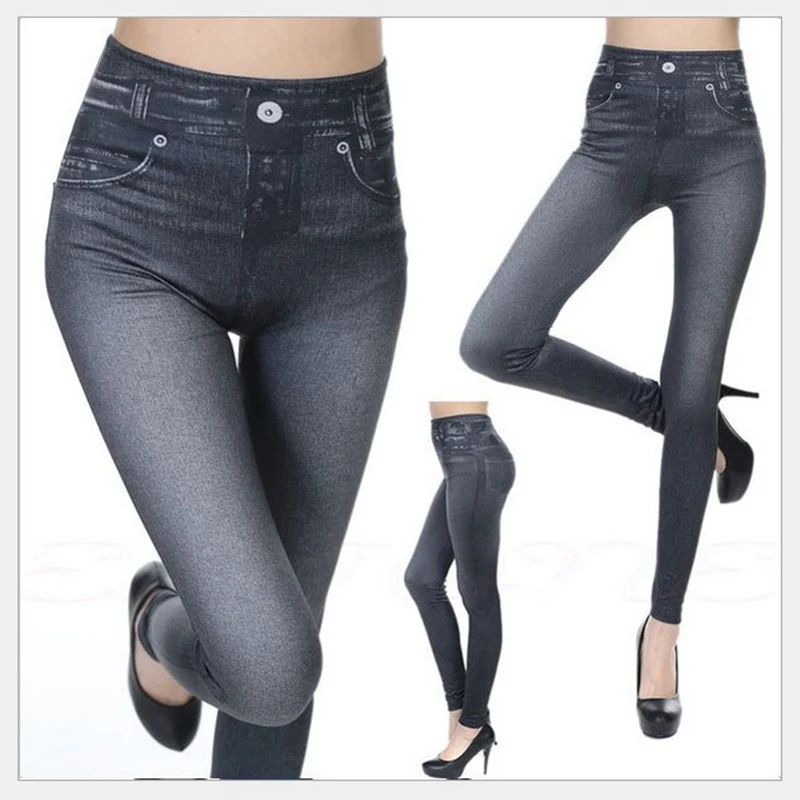 Casual Trouser Women Clothes Long Leggings Dye High Waist Elastic Vintage All-match Imitation Denim Sports Gymnasium Pencil Pant