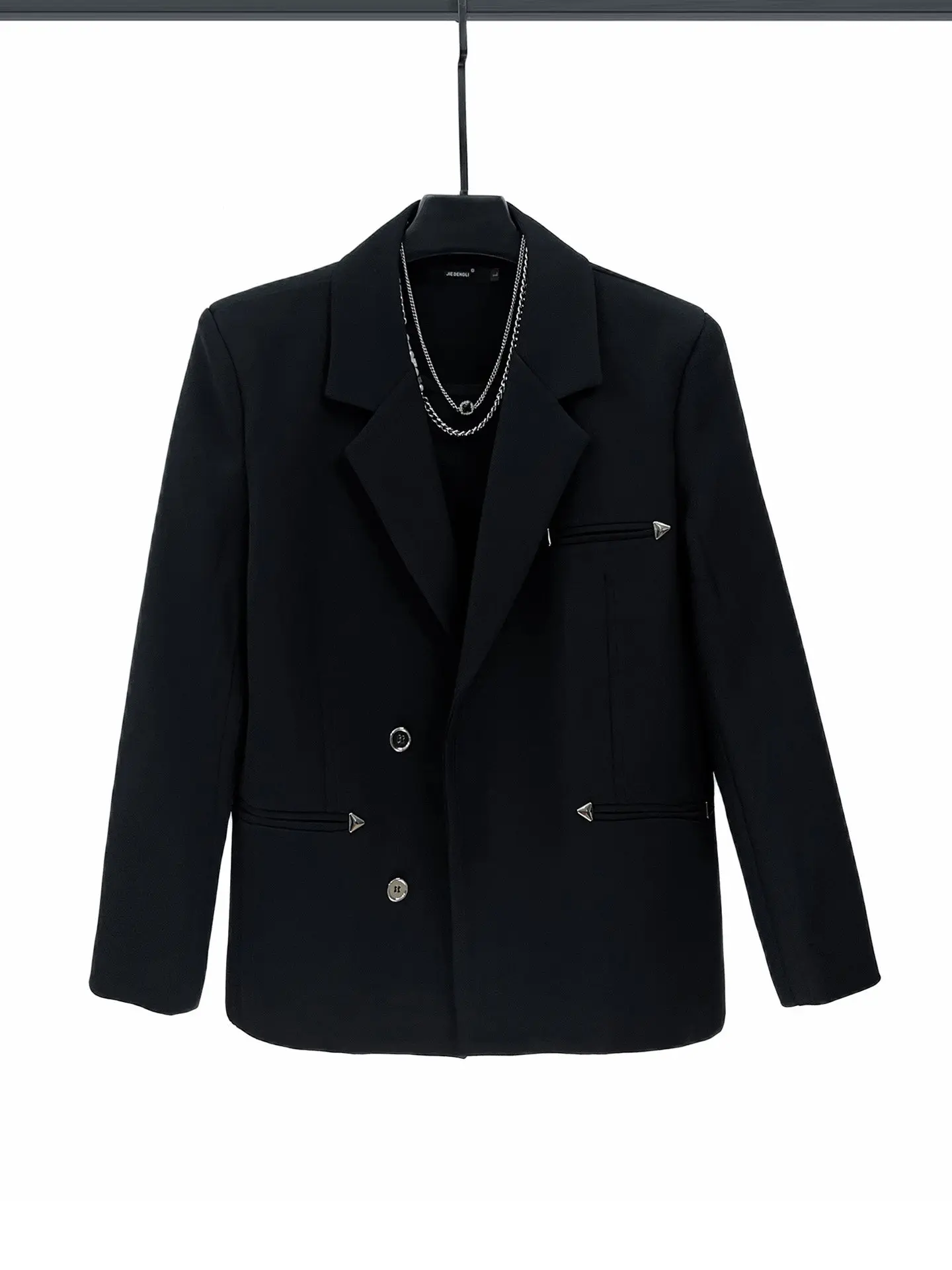 High Street Black Blazers Casual Suit Men's Black Simple Solid Color Loose Shoulder Padded Suit Jacket Men Clothing