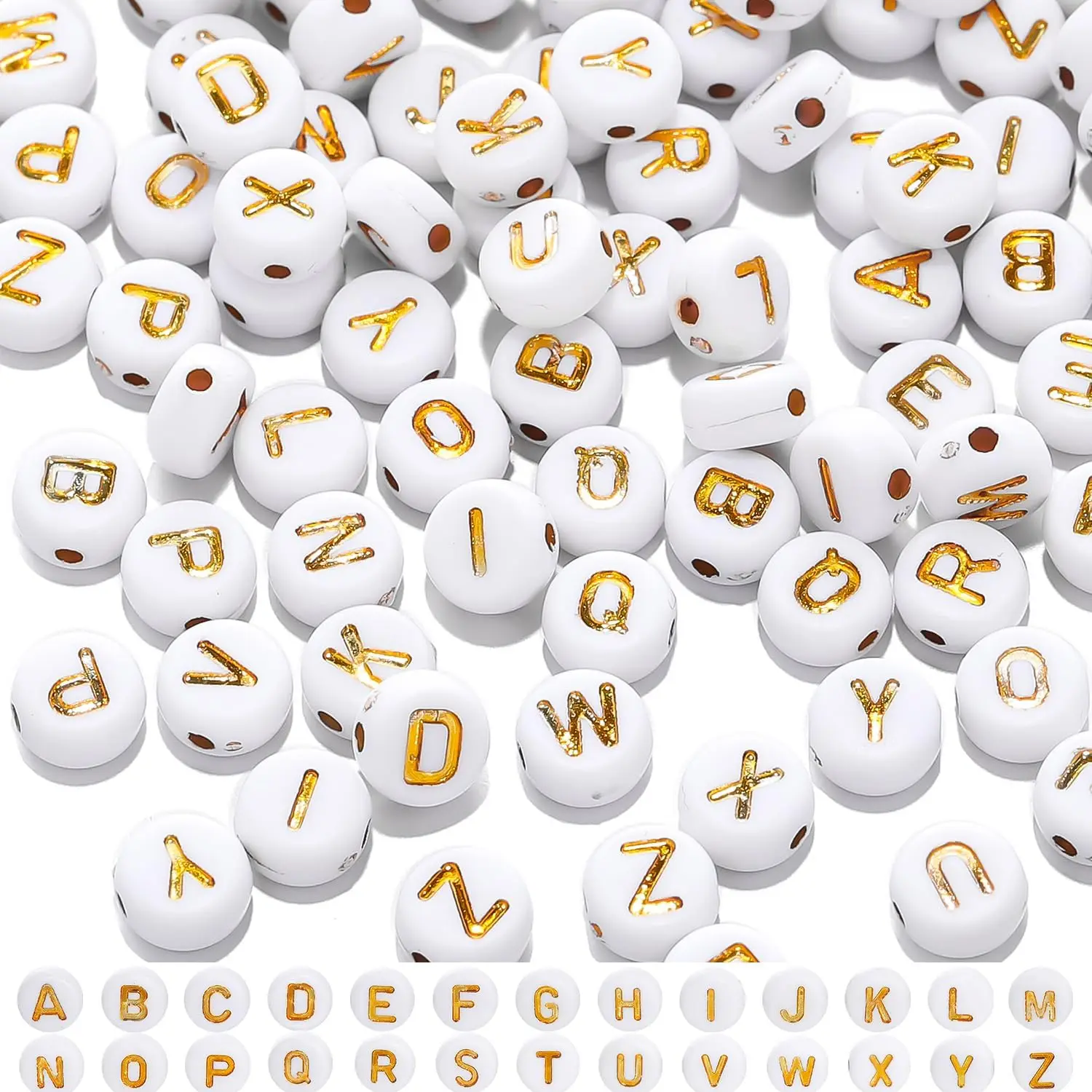 1000pcs 4x7 mm Round Letter Beads Acrylic Gold Alphabet Beads for Jewelry Making White A-Z Letter Beads with Bracelets Jewelry