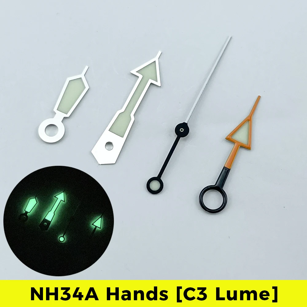 Hot sale NH34A green orange pointer GMT pointer C3 Lume 4 needle suitable for SKX007 SKX SSK GMT Mod SUPER LUME NH35 NH36