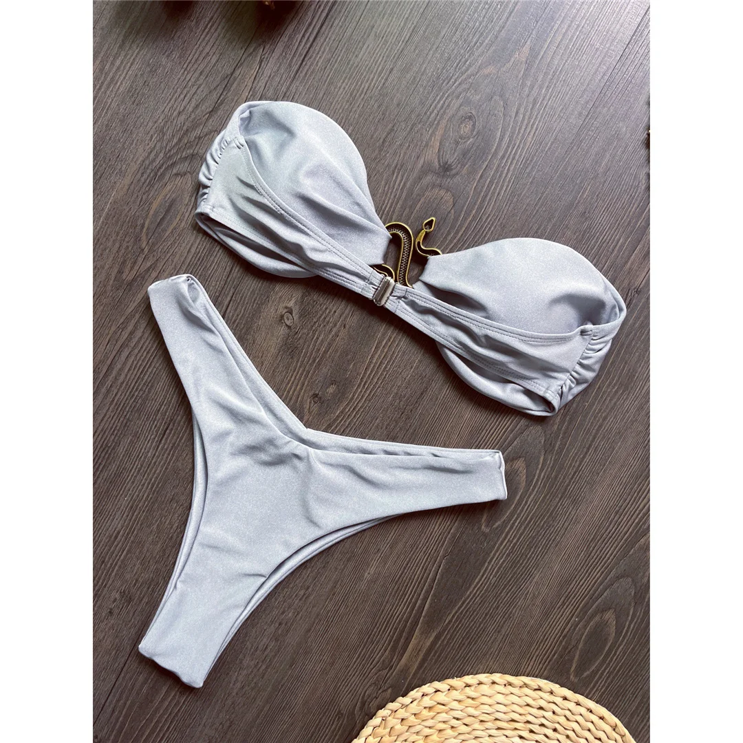10 Farben Bandeau Metall-Schlangen-Bikini Damen-Badeanzug Zweiteiliger Bikini-Set mit Polsterung Badebekleidung Badeanzug V8249 – Detail 15