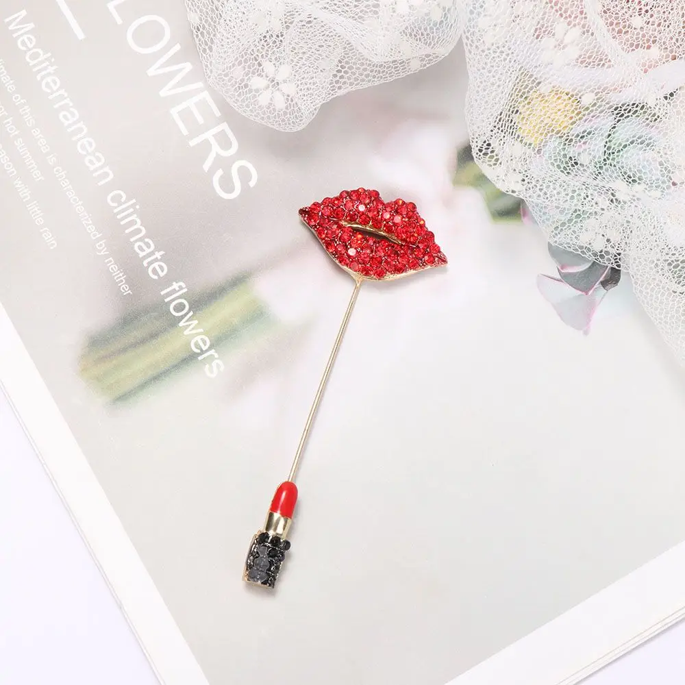 Elegant Fashion Accessories Charms Banquet Badge Scarf Pin Jewelry Red Lip Lipstick Brooch