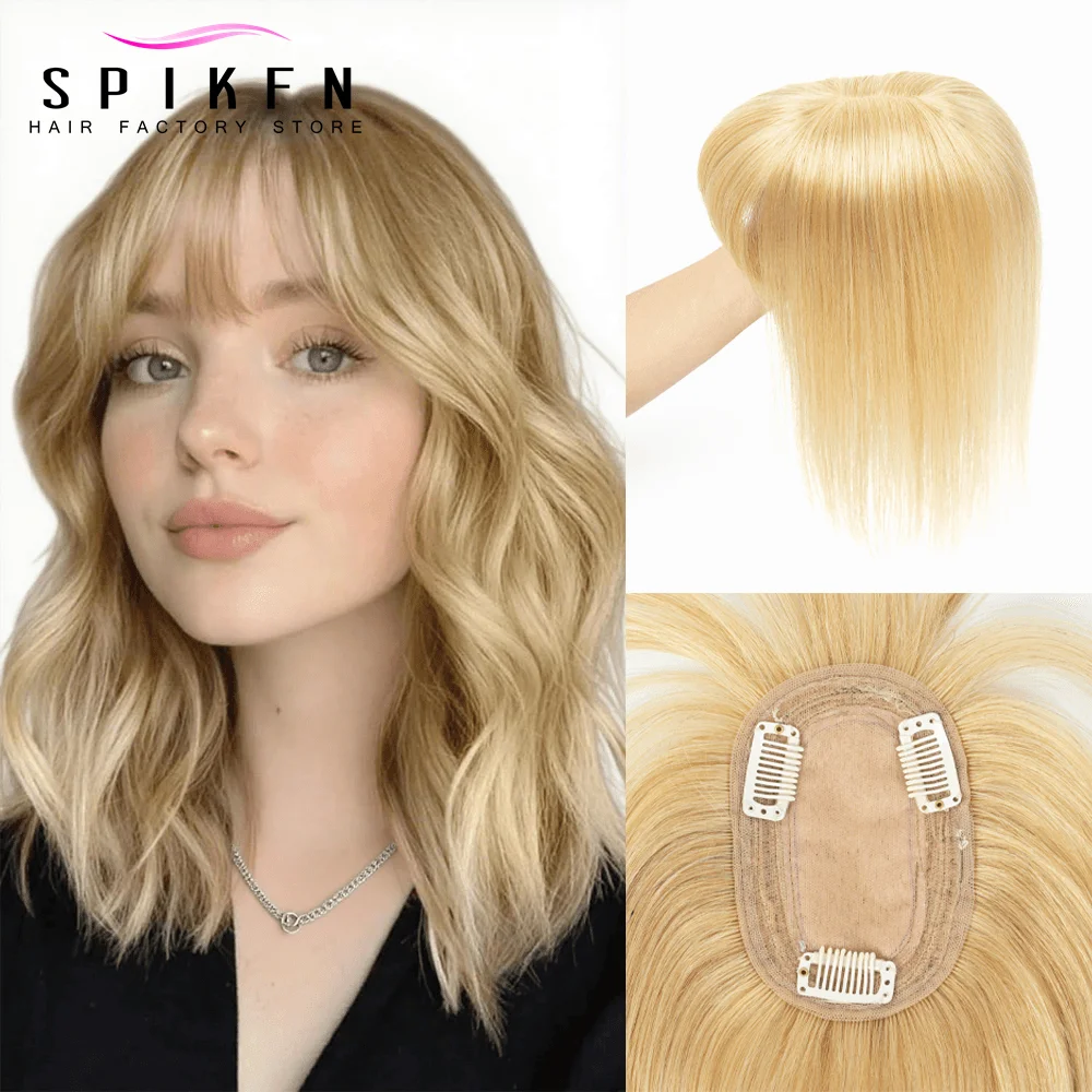 Honey Blonde Topper Hair Piece with Bangs Real Hair Extensions Add Volume 8