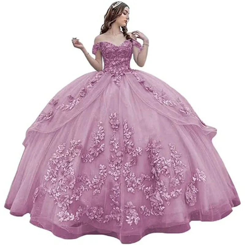 Lamour 2024 New Elegant Quinceanera Dress Candy Colors Off The Shoulder Princess Ball Gown Lace Appliques Vestido De 15 Anos