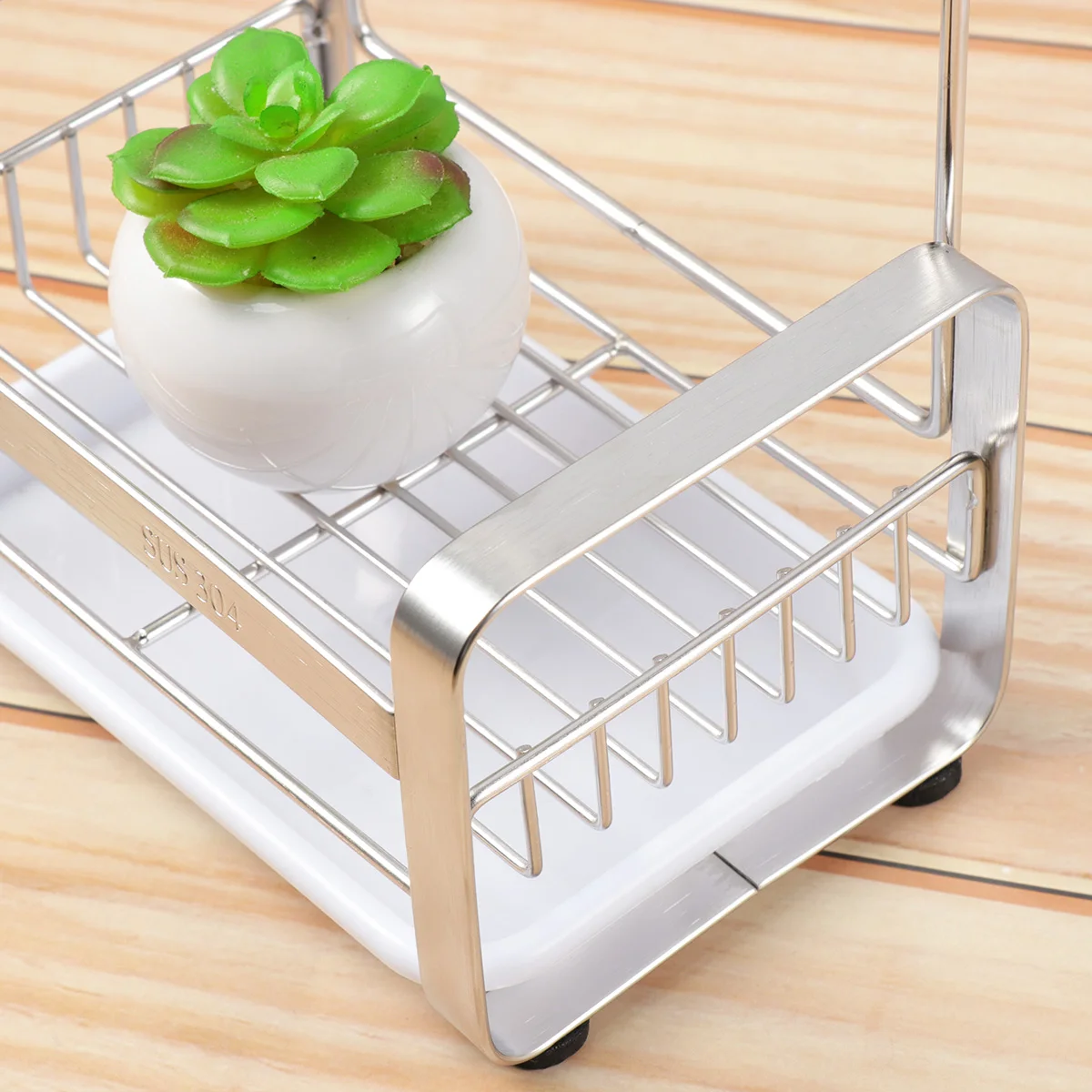 

Stainless Steel Kitchen Sink Rack Drain Holder Organizer Hollow Design Removable Tray Soft Pads Storage Solution Dual