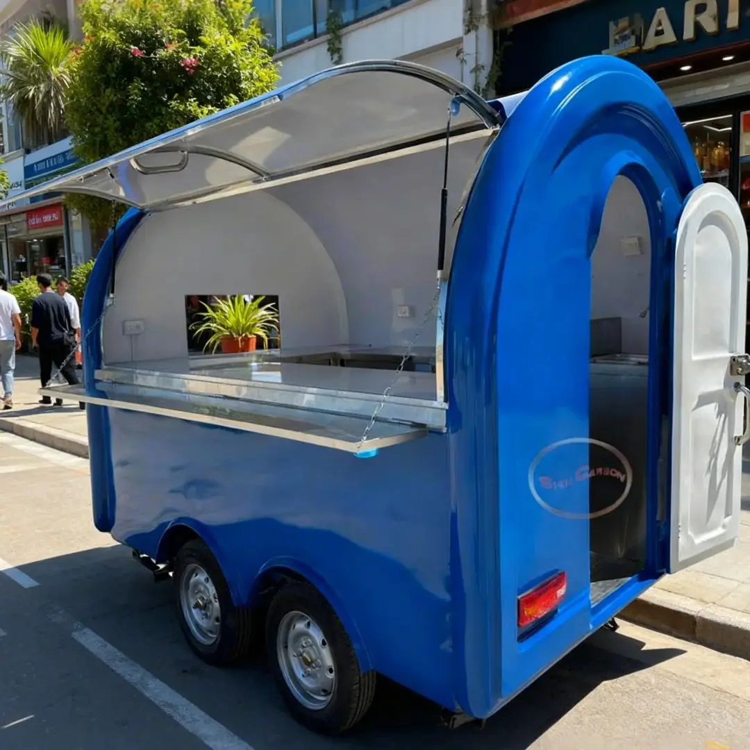 Visual Focus! Klein Blue Stylish Outdoor Food Trailer, Creative Mobile Dining Car